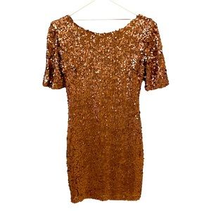 Bronze Beaded Sequin Bodycon Cocktail Party Dress Metallic Medium Clubwear